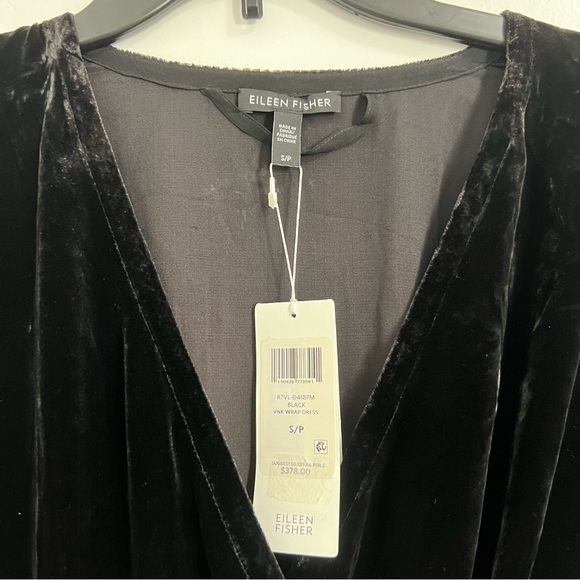 NWT Eileen Fisher Silk Blend Black Velvet Wrap Dress - Picture 5 of 12